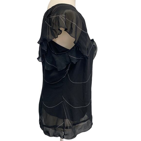 Worthington Womens Large 2-Piece Sheer Ruffled Cami w Overlay Blouse Top - Picture 3 of 5